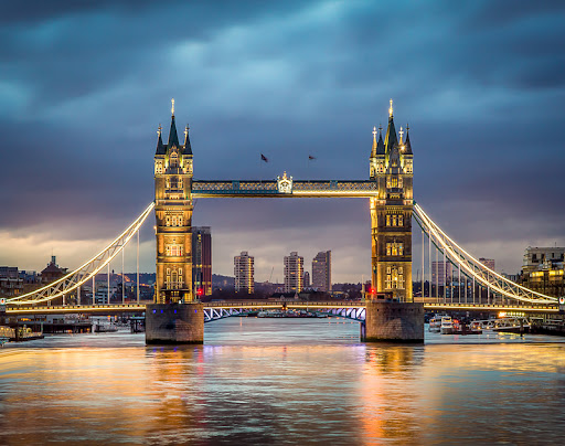 Tower Bridge withreflections in the thames at sunset
