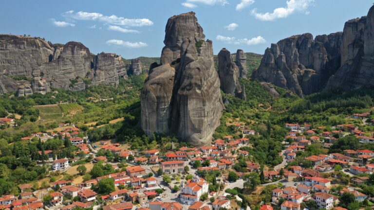 Aerial,Drone,Panoramic,Photo,Of,Iconic,Kastraki,Village,Built,On